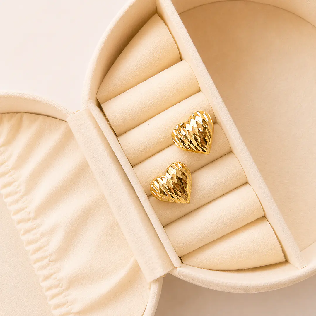 Aros Bañados en Oro 18k Diseño Corazón Diamantado 1