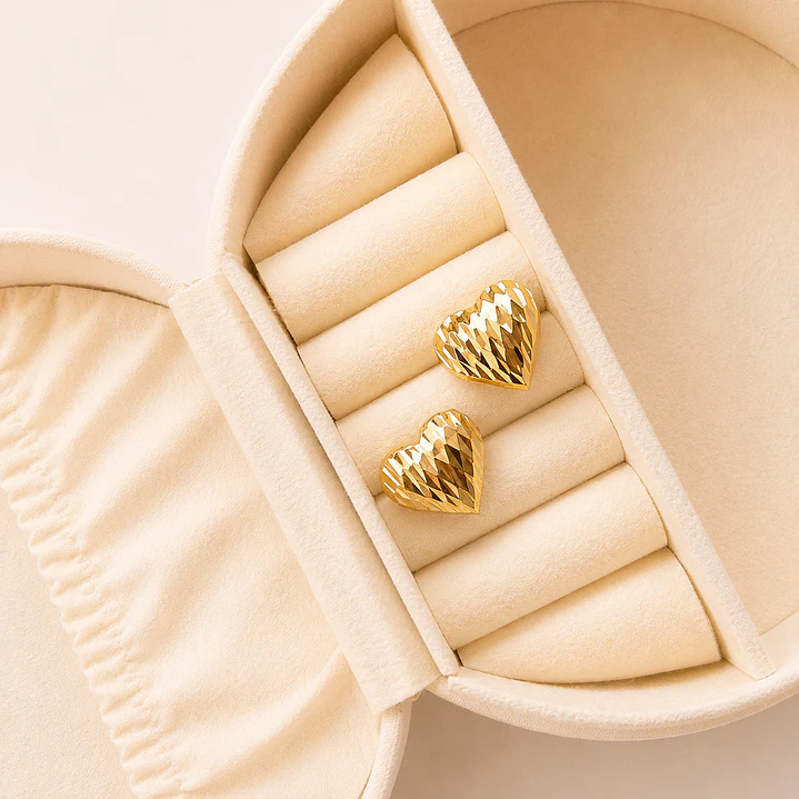 Aros Bañados en Oro 18k Diseño Corazón Diamantado 1