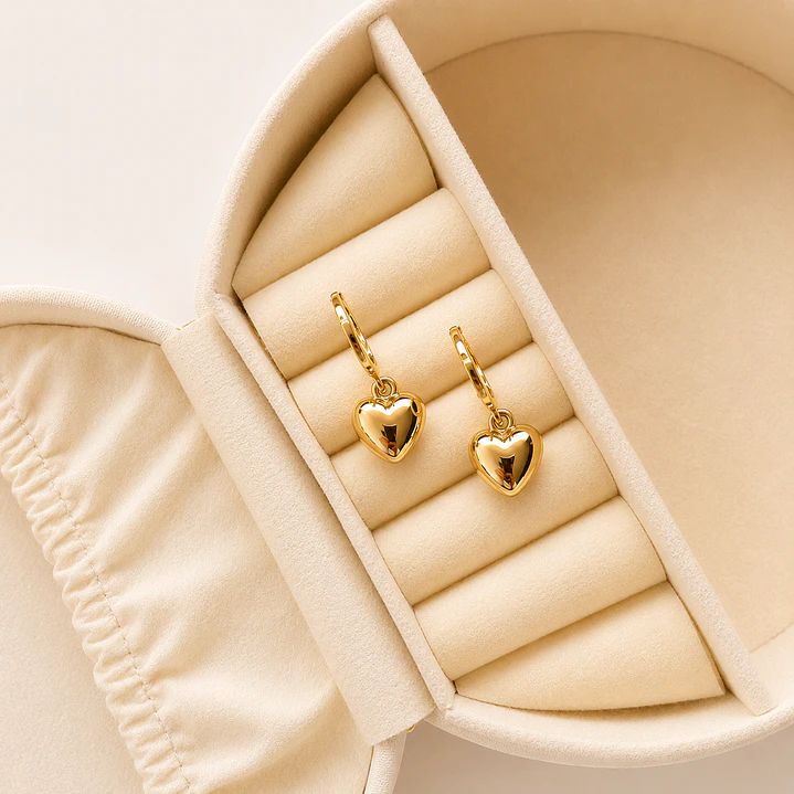 Argollas Bañadas en Oro 18k Diseño Corazón Macizo   1