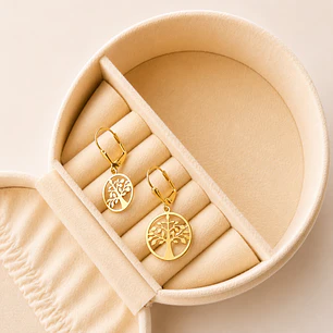 Argollas Bañadas en Oro 18k Diseño Árbol de la Vida