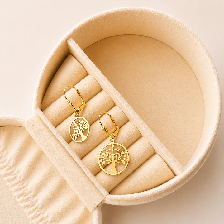Argollas Bañadas en Oro 18k Diseño Árbol de la Vida 1