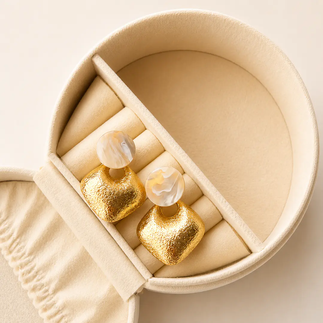 Aros Bañados en Oro 18k Diseño Marmoleado  1