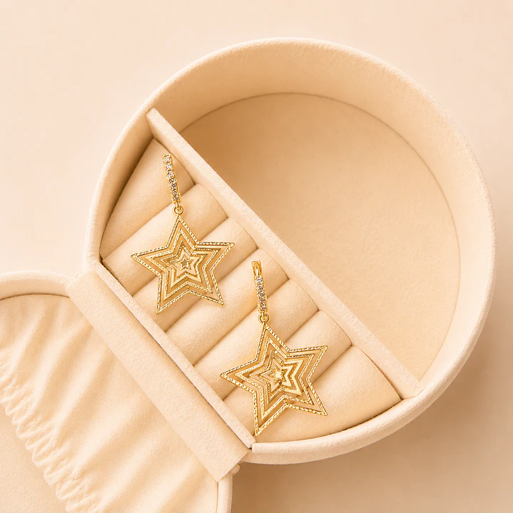 Aros Bañados en Oro 18k Diseño Estrella Satinada  1