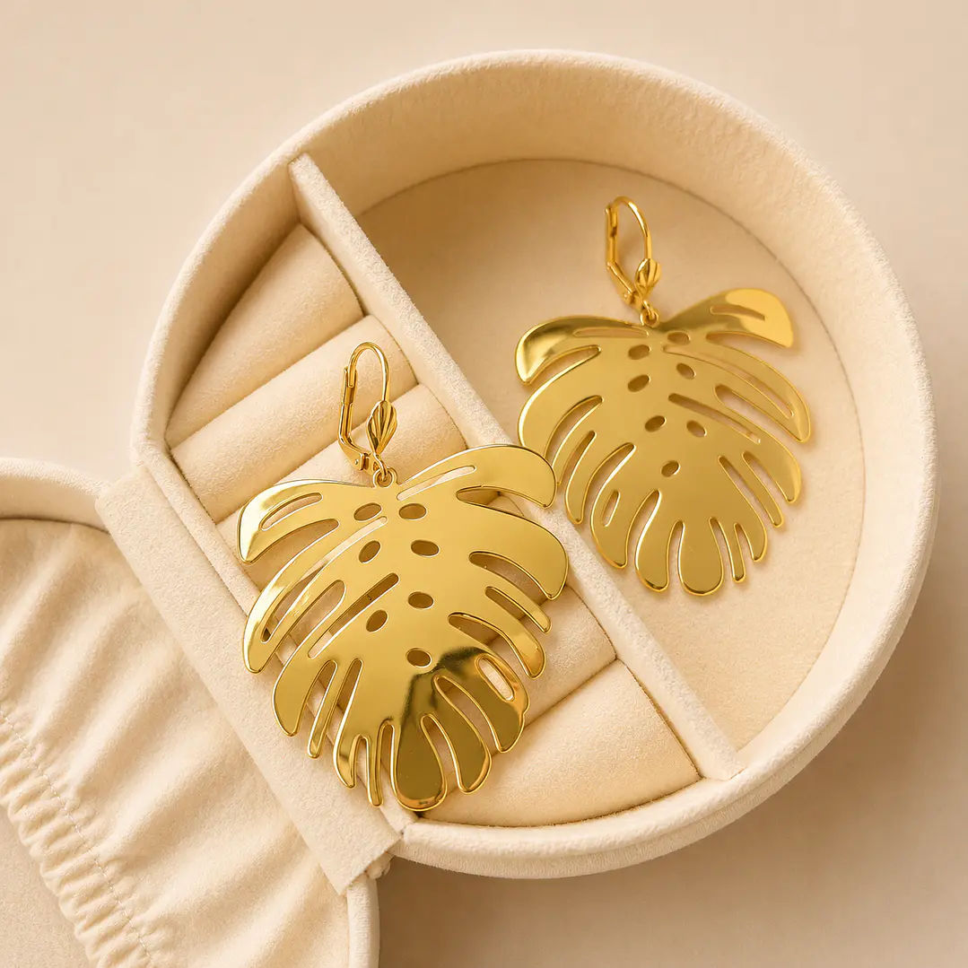 Argollas Bañadas en Oro 18k Diseño Maxi Monstera  1