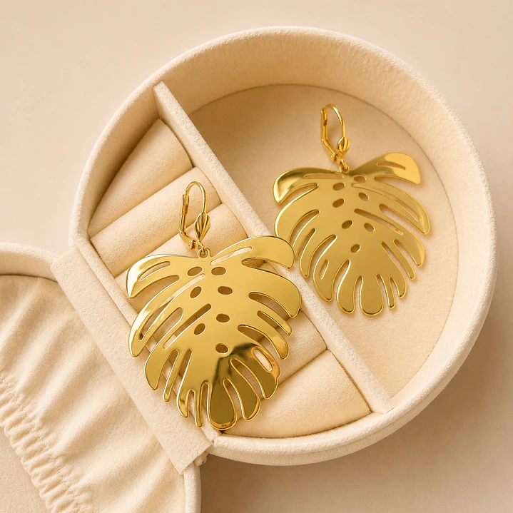 Argollas Bañadas en Oro 18k Diseño Maxi Monstera  1