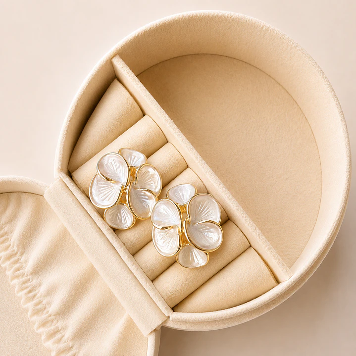 Argollas Bañadas en Oro 18k Diseño Floral Blanco  1