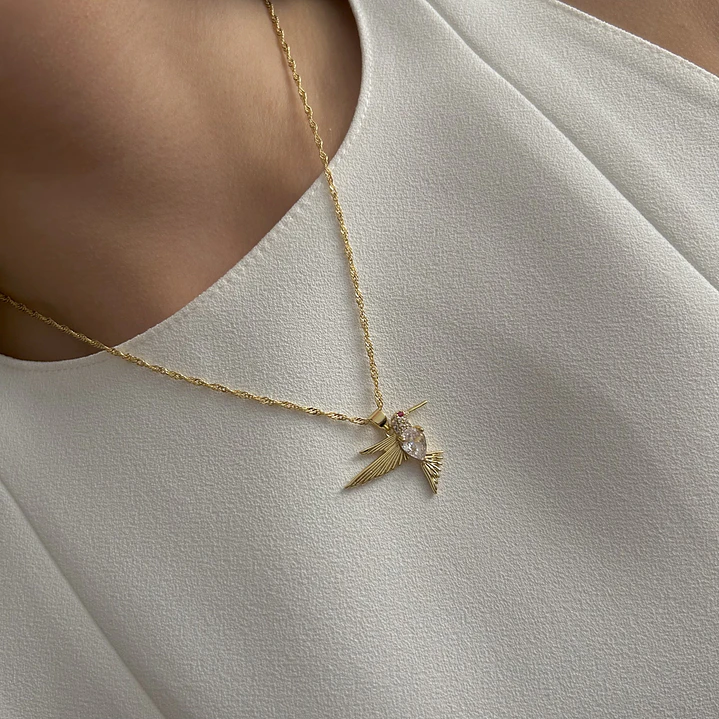 Collar Bañado en Oro Diseño Colibrí  1