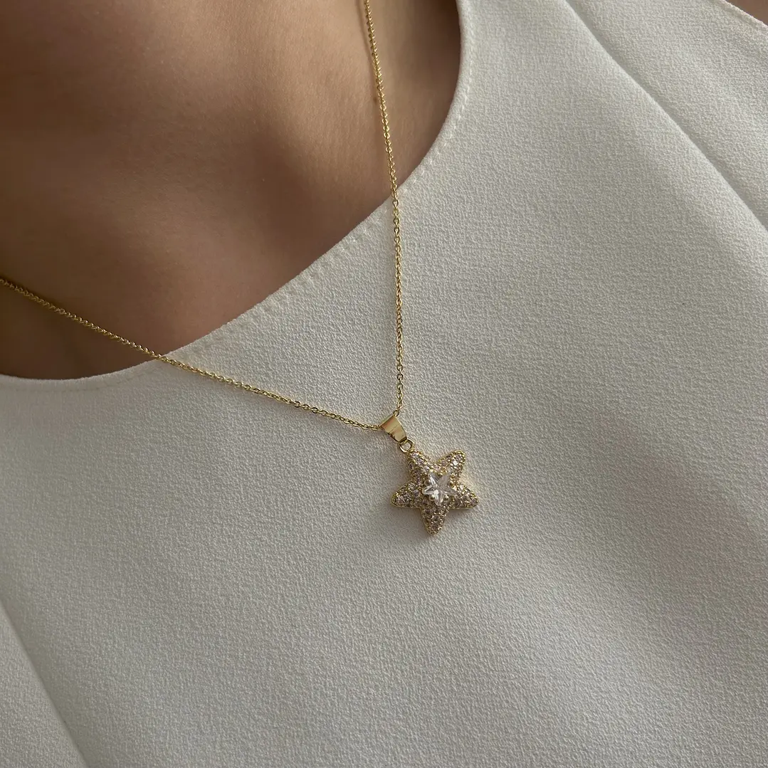 Collar Bañado en Oro Diseño Estrella con Circiones 1