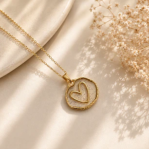 Collar Bañado en Oro Diseño Corazón Encapsulado 