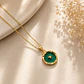 Collar Bañado en Oro Diseño Medallón Verde - Miniatura 1