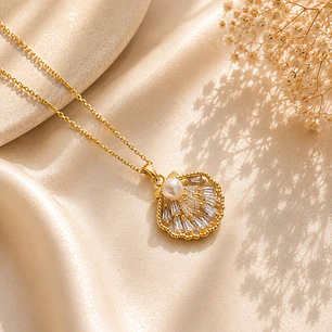 Collar Bañado en Oro Diseño Perla del Océano