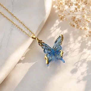 Collar Bañado en Oro Diseño Maxi Mariposa Azul