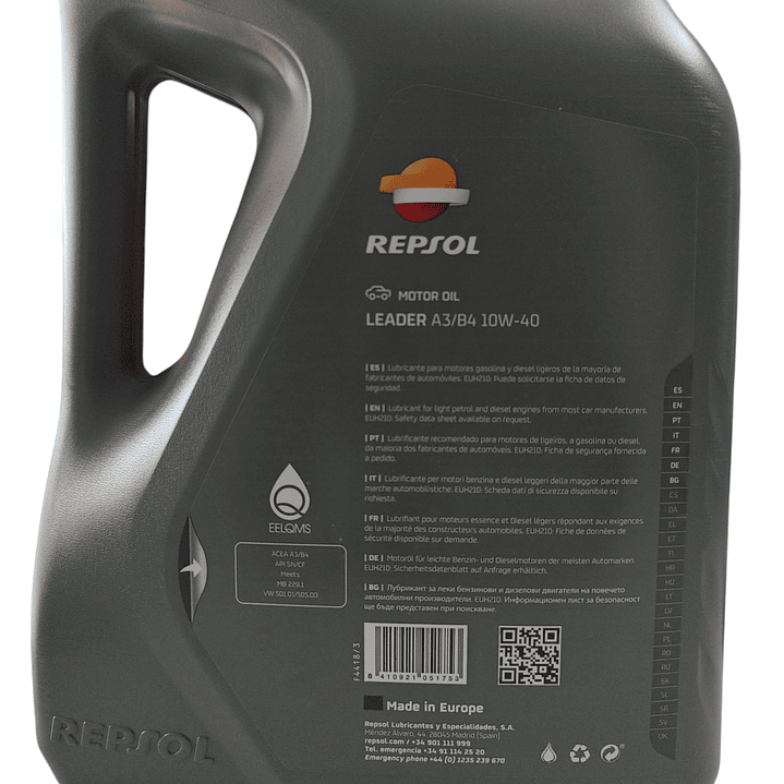 Aceite 10w-40 Repsol Leader A3/b4 4lt. 2