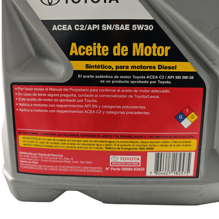 Aceite Motor Toyota 5w-30 4 Lt Diesel Acea C2/api 1