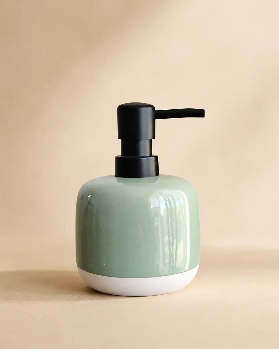 Dispensador de Jabón Verde base beige 1