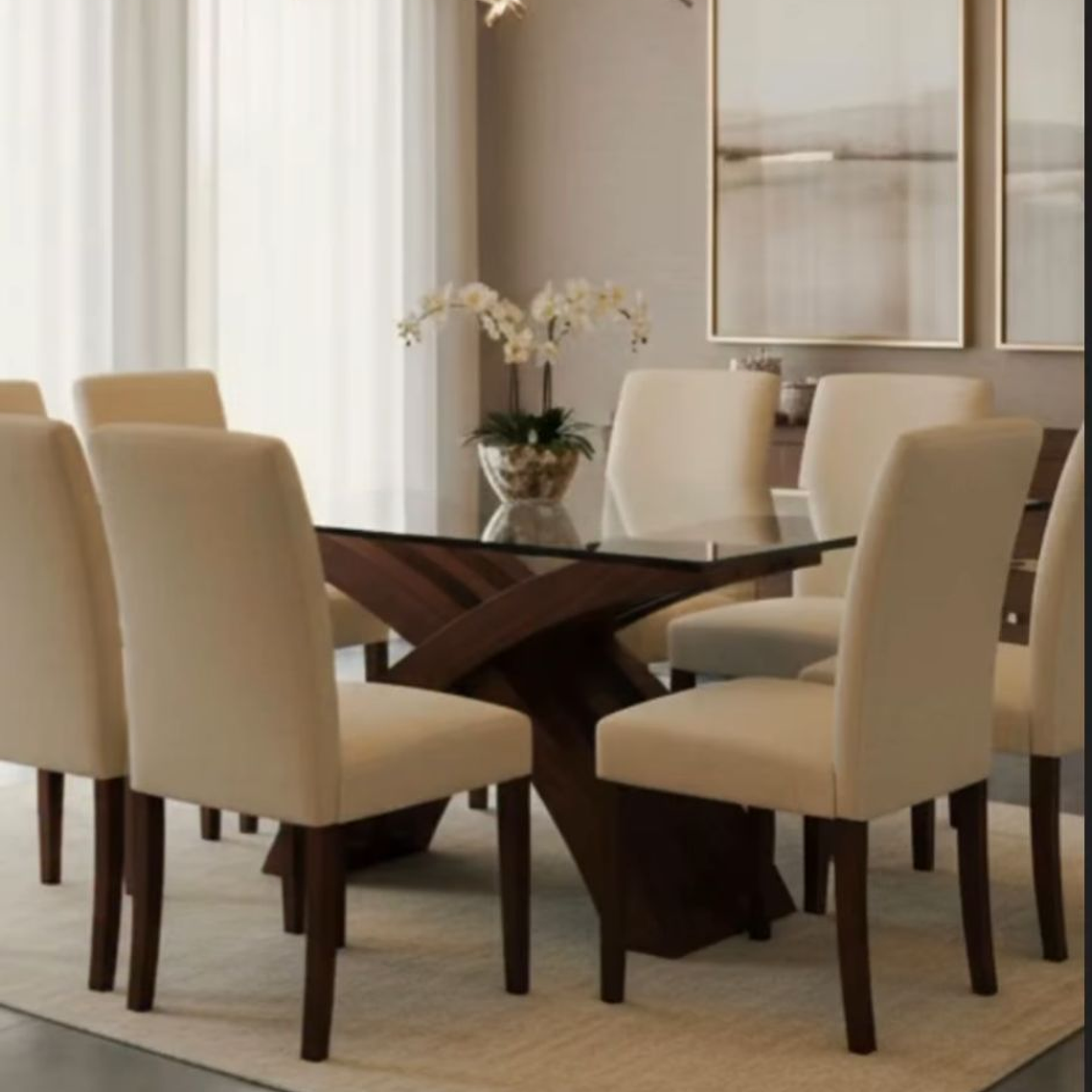 Comedor de vidrio y madera para 8 sillas  1