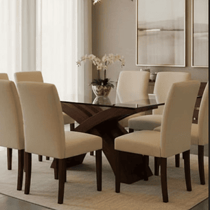 Comedor de vidrio y madera para 8 sillas 