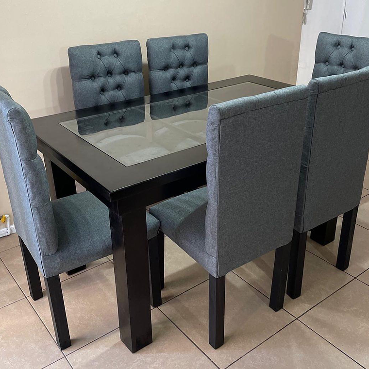 Mesa comedor madera y vidrio de 6 sillas 2