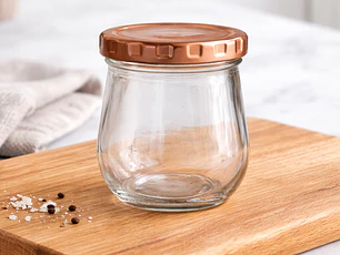 Frasco de vidrio 200ml tapa color cobre con botón, caja de 30 unidades