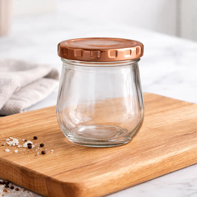 Frasco de vidrio 200ml tapa color cobre con botón, caja de 30 unidades 1