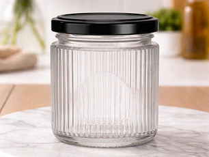 Frasco de vidrio diseño líneas verticales 150ml, caja de 30 unidades