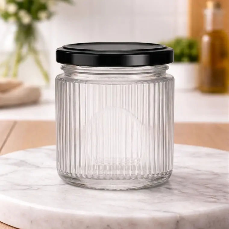 Frasco de vidrio diseño líneas verticales 200ml, caja de 30 unidades 1