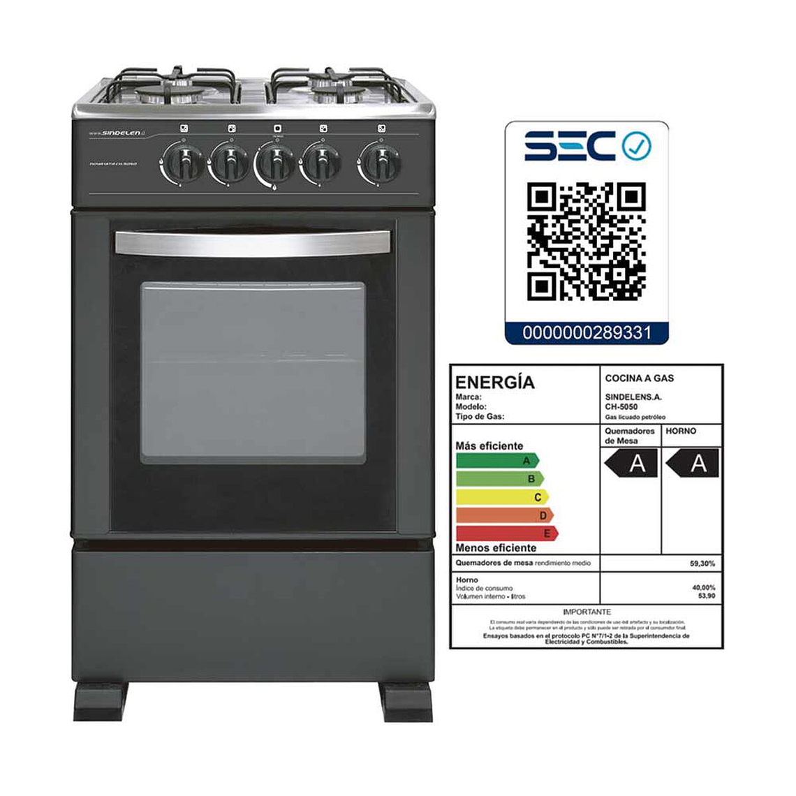 Cocina a Gas Sindelen CH-5050 4 Quemadores 4