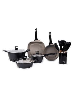 Kit Batería de Cocina Classic Simplit + Set 12 Utensilios Negro