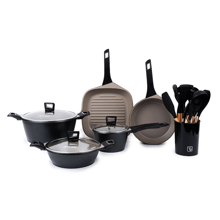 Kit Batería de Cocina Classic Simplit + Set 12 Utensilios Negro 1