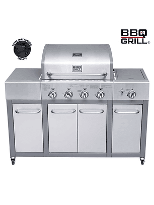 Parrilla a Gas Encendido Electrónico BBQ Grill Buffalo Acero Inoxidable 4 Quemadores Centrales + 1 Lateral