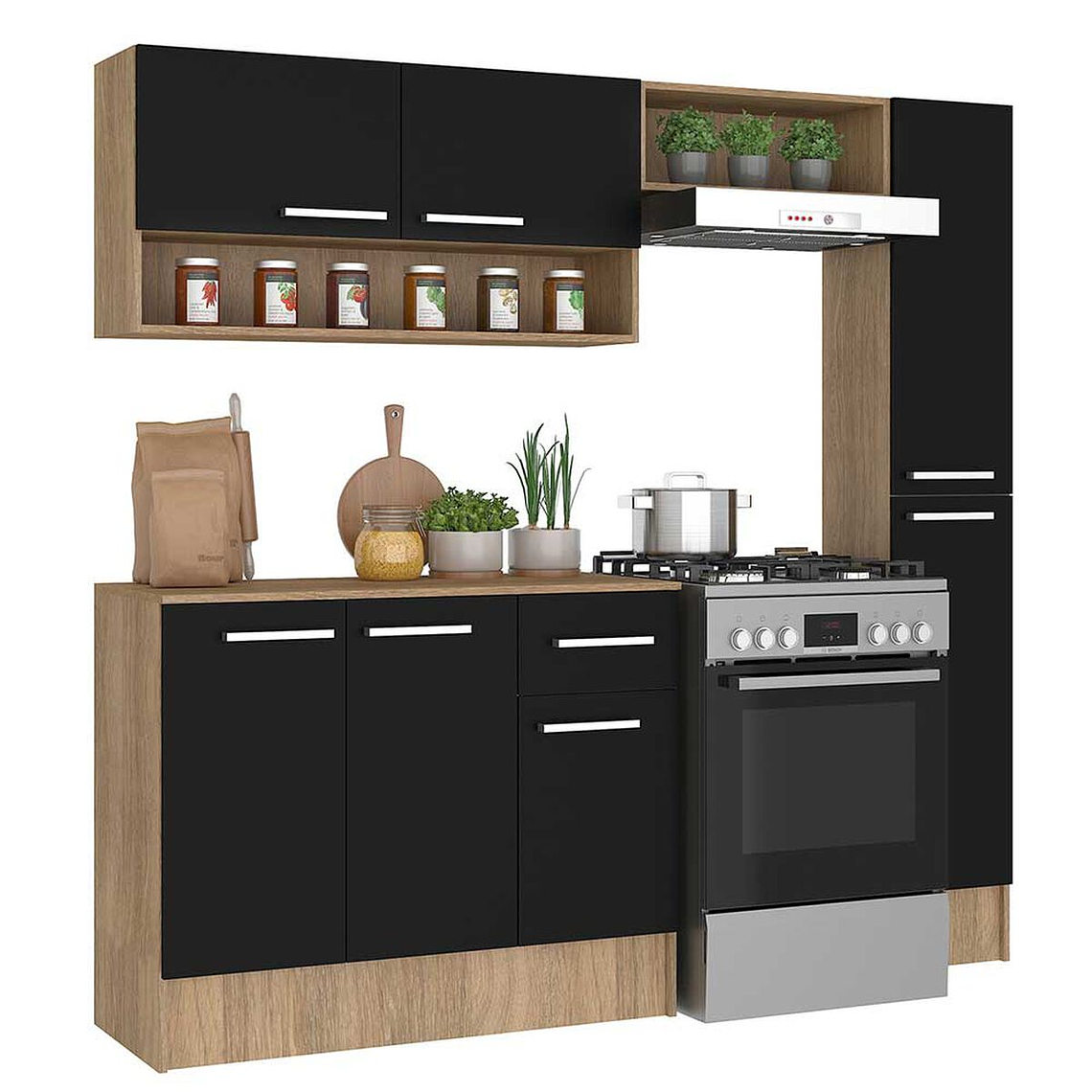 Mueble de Cocina Vekkahome Madri 1 Cajón 7 Puertas Negro Café 1