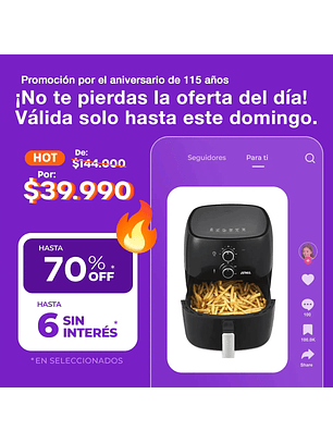 Freidora De Aire Atma Fr60mabp 1300 W 6.5 L Con Temporizador