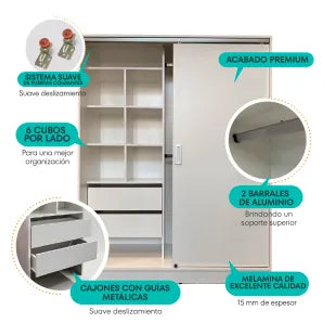 Placard Ropero 140x180 cm Diseños Modernos Blanco 5