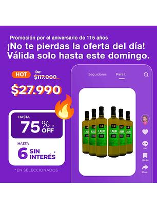 Aceite de Oliva Extra Virgen Laur 1L – Caja x6 Unidades