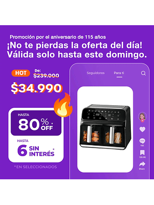 Freidora de Aire Novohome Digital 8Lts Doble Canastos 4+4 1700W NH-AF DUAL 100W