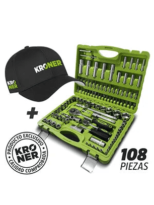 Set Juego de Tubos Llaves y Puntas 108 Piezas Kroner Cromo Vanadio Profesional