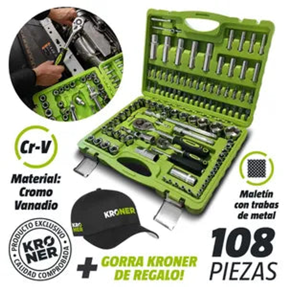 Set Juego de Tubos Llaves y Puntas 108 Piezas Kroner Cromo Vanadio Profesional 5