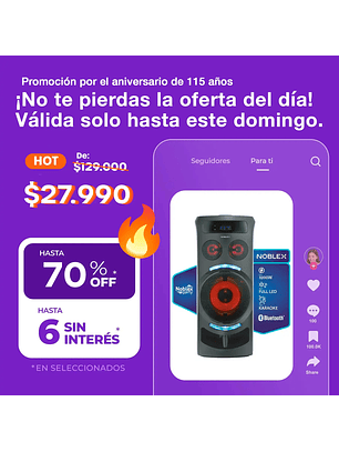 Torre de Sonido Noblex MNT290 Bluetooth Efectos de Voz y Luces LED Negro
