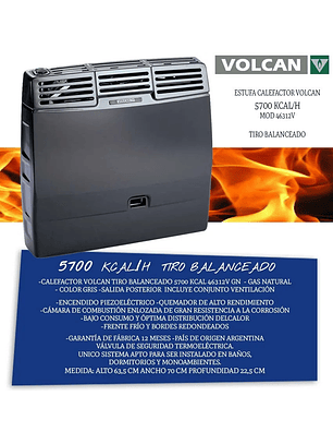 Calefactor Volcan 5700 Tiro Balanceado 46316v GAS NATURAL