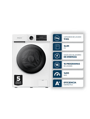 Lavarropas Inverter Carga Frontal 11Kg 1400 RPM Philco PHLF1114BI