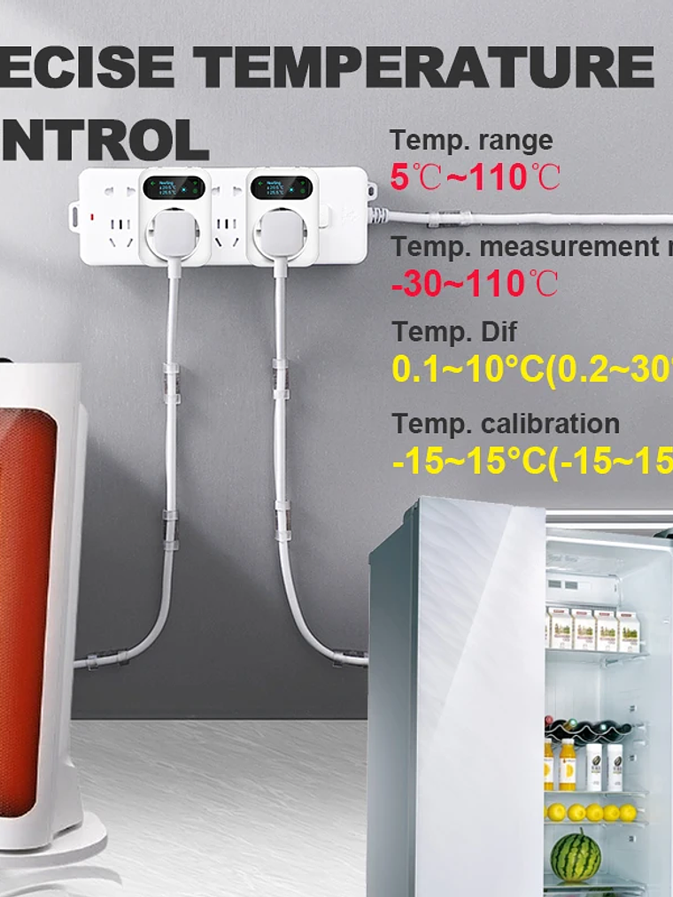 Termostato digital Wi-Fi Tuya com tomada de 16A, controlo remoto de temperatura, temporizador, para aquecimento e arrefecimento, com sensor NTC de 3 metros. 3