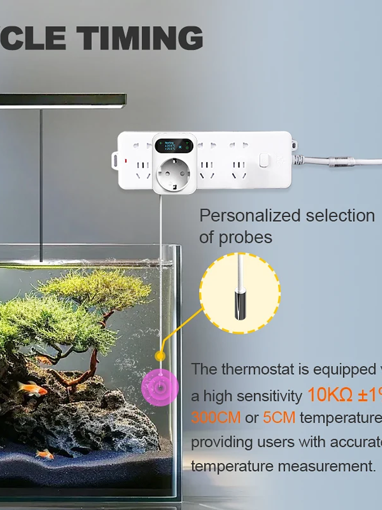 Termostato digital Wi-Fi Tuya com tomada de 16A, controlo remoto de temperatura, temporizador, para aquecimento e arrefecimento, com sensor NTC de 3 metros. 4