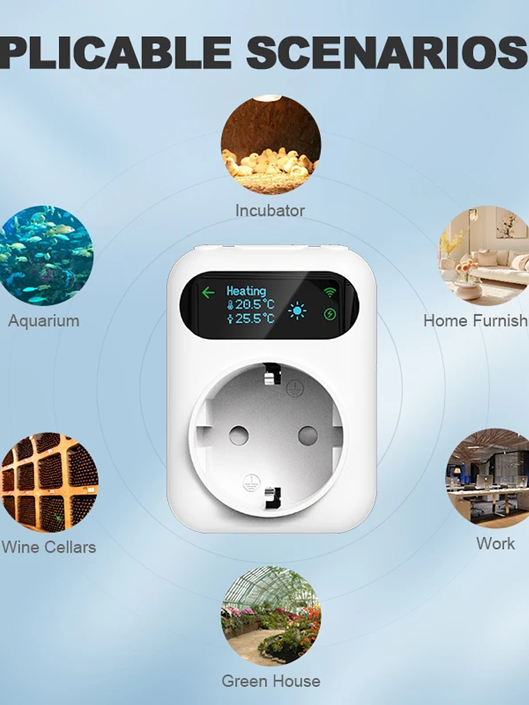 Termostato digital Wi-Fi Tuya com tomada de 16A, controlo remoto de temperatura, temporizador, para aquecimento e arrefecimento, com sensor NTC de 3 metros. 6