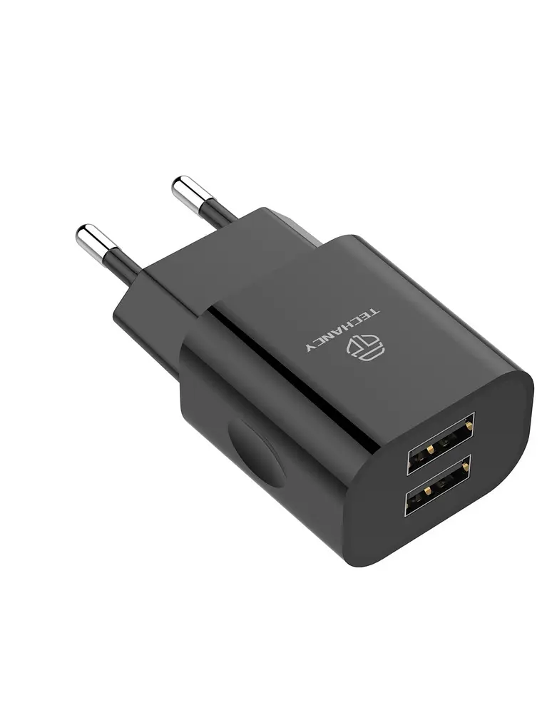 Techancy Carregador De Parede 2usb Preto TA2791,5V-2.4A Carregamento,Conjunto De Cabos Usb-Tipo-C 1m,Suporta Telemóveis Usb-C 4