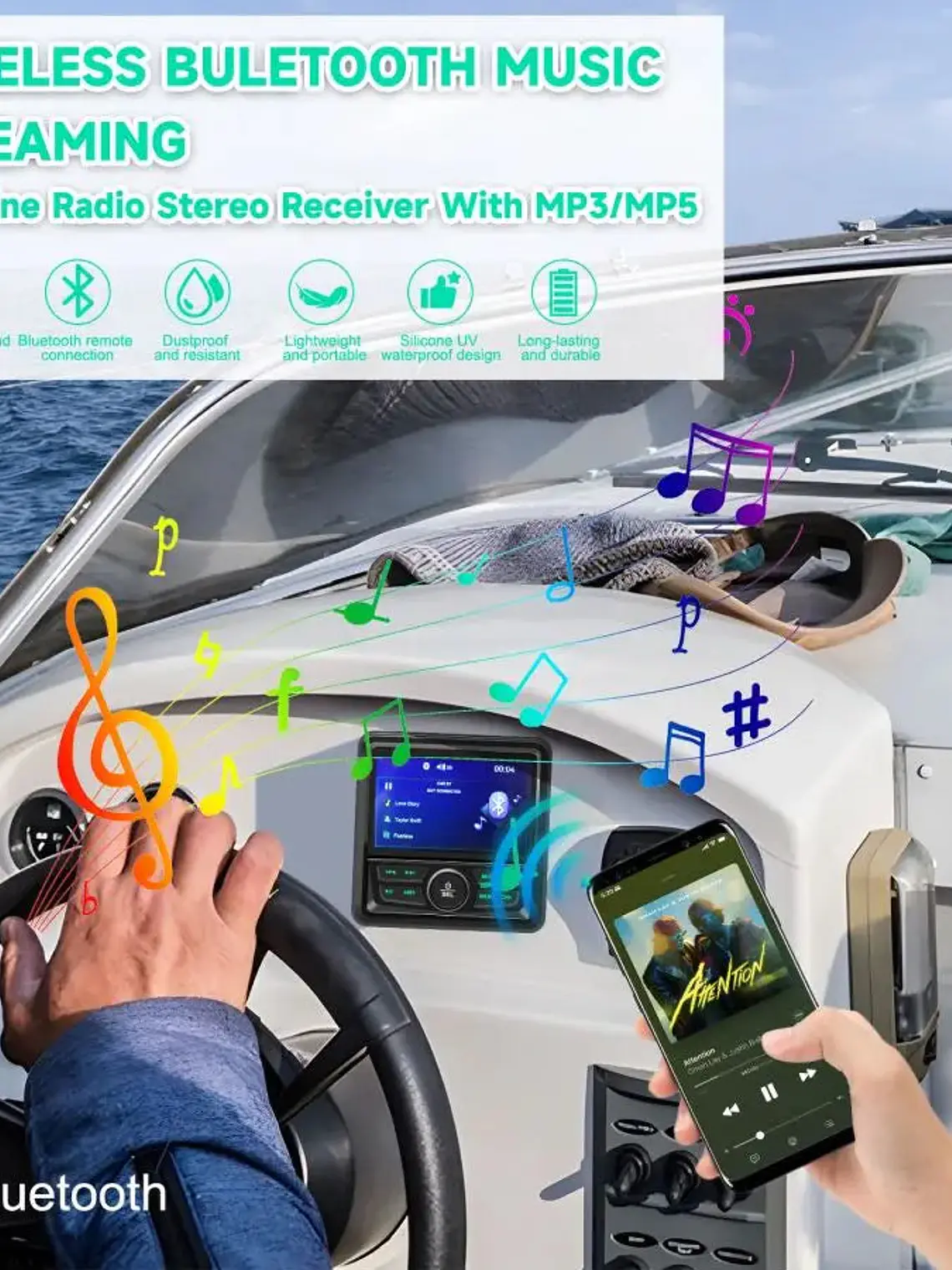 Rádio estéreo marítimo Bluetooth à prova de água 1