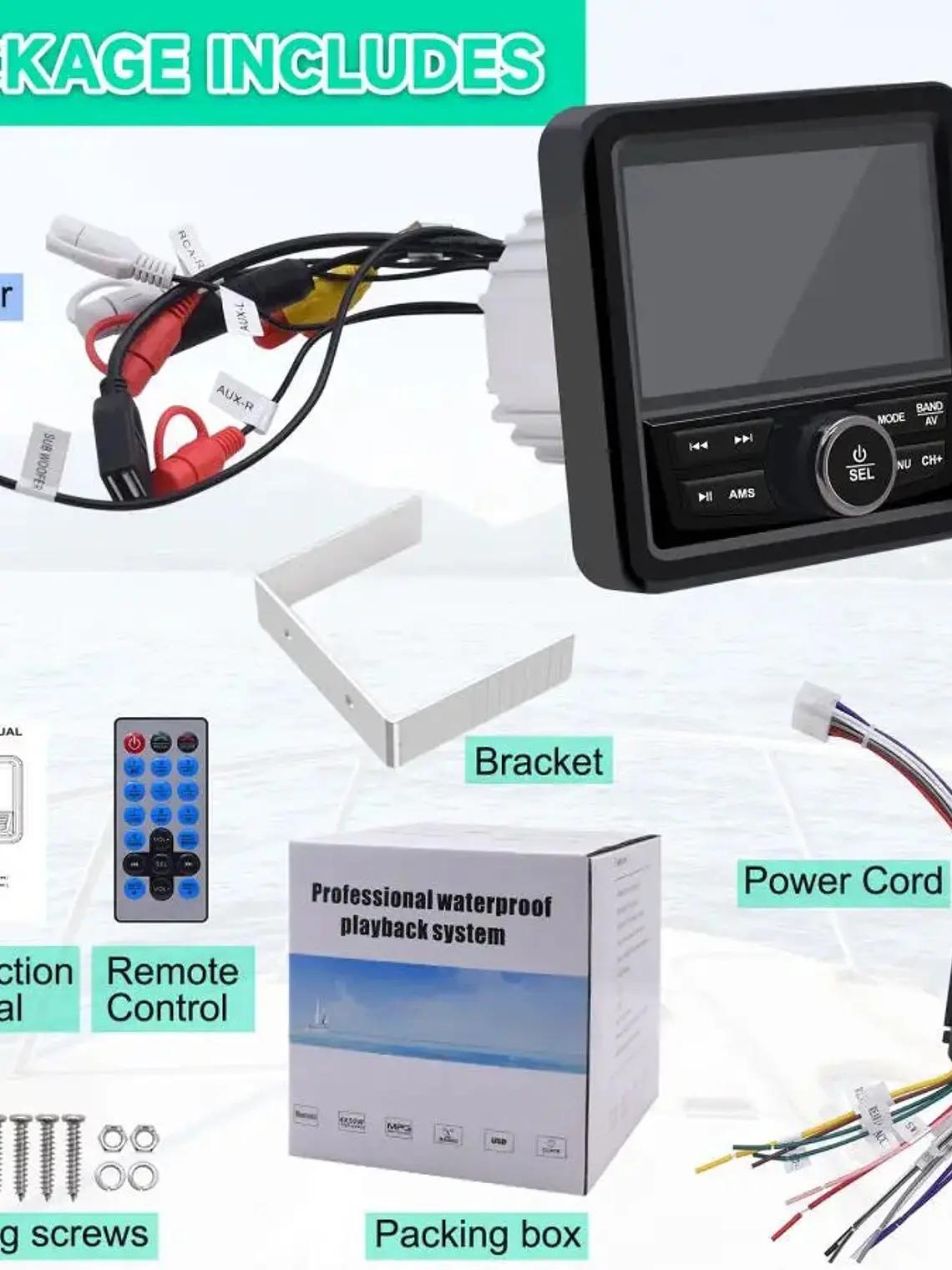 Rádio estéreo marítimo Bluetooth à prova de água 4