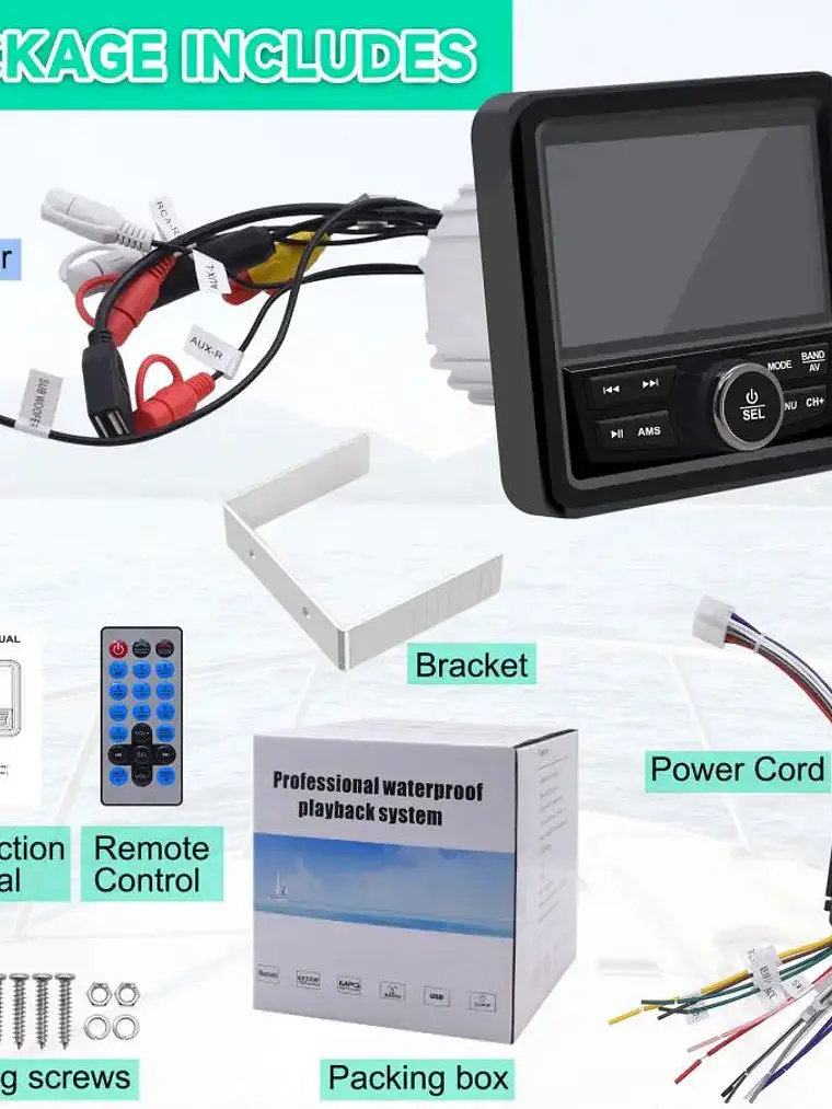 Rádio estéreo marítimo Bluetooth à prova de água 4