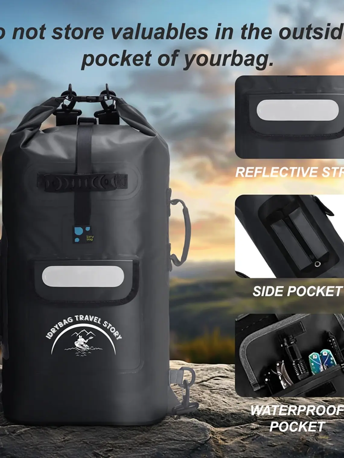 Mochila impermeável Idrybag para homem e mulher, ideal para desportos como caiaque, praia, passeios de barco, canoagem 3