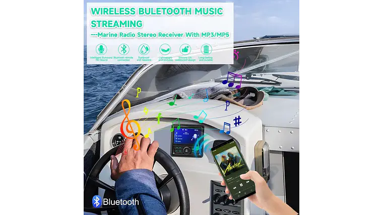 Rádio estéreo marítimo Bluetooth à prova de água 4
