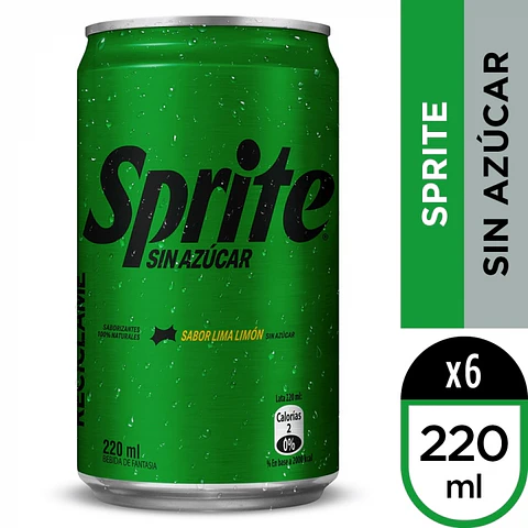 Bebida lata sprite sin azúcar pack 6 und 220 ML -SPRITE